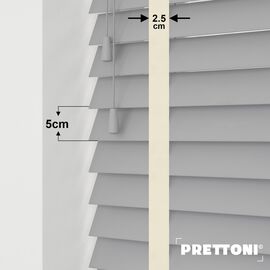 EdBevans - Spectrum Solid Wood Venetian Blind - Mono Grey 50mm Slat with Chevron Avorio 25mm Tape - Prettoni