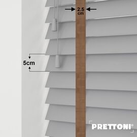 EdBevans - Spectrum Solid Wood Venetian Blind - Mono Grey 50mm Slat with Chevron Cinnamon 25mm Tape - Prettoni