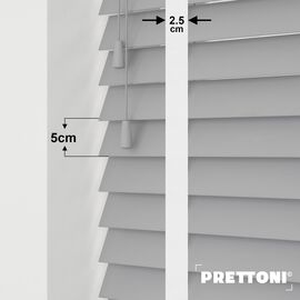 EdBevans - Spectrum Solid Wood Venetian Blind - Mono Grey 50mm Slat with Chevron Porcelain 25mm Tape - Prettoni