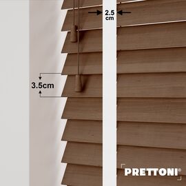 EdBevans - Spectrum Solid Wood Venetian Blind - Mono Mocha 35mm Slat with Chevron Porcelain 25mm Tape - Prettoni