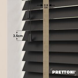 EdBevans - Spectrum Solid Wood Venetian Blind - Mono Onyx 35mm Slat with Chevron Sandrift 25mm Tape - Prettoni