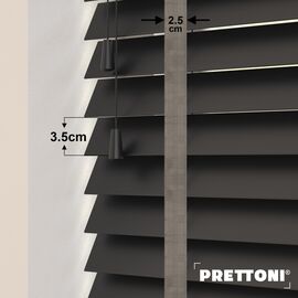 EdBevans - Spectrum Solid Wood Venetian Blind - Mono Onyx 35mm Slat with Chevron Granite 25mm Tape - Prettoni