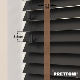 EdBevans - Spectrum Solid Wood Venetian Blind - Mono Onyx 35mm Slat with Chevron Cinnamon 25mm Tape - Prettoni