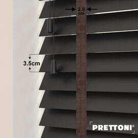 EdBevans - Spectrum Solid Wood Venetian Blind - Mono Onyx 35mm Slat with Chevron Umber 25mm Tape - Prettoni