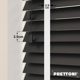 EdBevans - Spectrum Solid Wood Venetian Blind - Mono Onyx 35mm Slat with Chevron Porcelain 25mm Tape - Prettoni