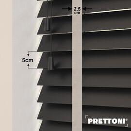 EdBevans - Spectrum Solid Wood Venetian Blind - Mono Onyx 50mm Slat with Chevron Moccasin 25mm Tape - Prettoni