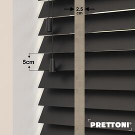 EdBevans - Spectrum Solid Wood Venetian Blind - Mono Onyx 50mm Slat with Chevron Stonewall 25mm Tape - Prettoni
