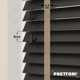 EdBevans - Spectrum Solid Wood Venetian Blind - Mono Onyx 50mm Slat with Chevron Sandrift 25mm Tape - Prettoni