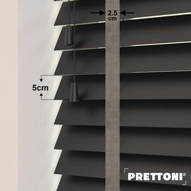 EdBevans - Spectrum Solid Wood Venetian Blind - Mono Onyx 50mm Slat with Chevron Granite 25mm Tape - Prettoni