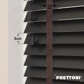 EdBevans - Spectrum Solid Wood Venetian Blind - Mono Onyx 50mm Slat with Chevron Umber 25mm Tape - Prettoni