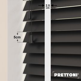 EdBevans - Spectrum Solid Wood Venetian Blind - Mono Onyx 50mm Slat with Chevron Porcelain 25mm Tape - Prettoni