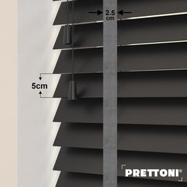EdBevans - Spectrum Solid Wood Venetian Blind - Mono Onyx 50mm Slat with Chevron Monsoon 25mm Tape - Prettoni