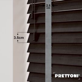 EdBevans - Spectrum Solid Wood Venetian Blind - Mono Bistre 35mm Slat with Chevron Palladium 25mm Tape - Prettoni