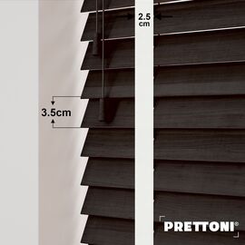 EdBevans - Spectrum Solid Wood Venetian Blind - Mono Bistre 35mm Slat with Chevron Snowy 25mm Tape - Prettoni