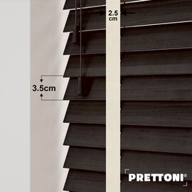 EdBevans - Spectrum Solid Wood Venetian Blind - Mono Bistre 35mm Slat with Chevron Cream 25mm Tape - Prettoni