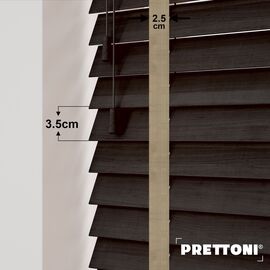 EdBevans - Spectrum Solid Wood Venetian Blind - Mono Bistre 35mm Slat with Chevron Sandrift 25mm Tape - Prettoni