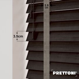 EdBevans - Spectrum Solid Wood Venetian Blind - Mono Bistre 35mm Slat with Chevron Granite 25mm Tape - Prettoni