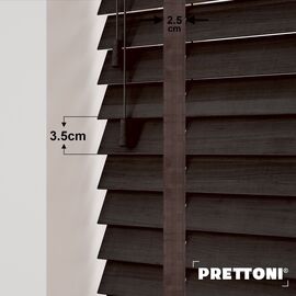 EdBevans - Spectrum Solid Wood Venetian Blind - Mono Bistre 35mm Slat with Chevron Umber 25mm Tape - Prettoni