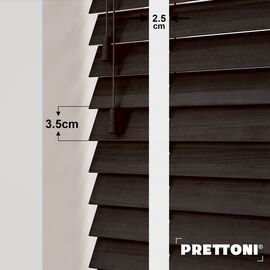 EdBevans - Spectrum Solid Wood Venetian Blind - Mono Bistre 35mm Slat with Chevron Porcelain 25mm Tape - Prettoni