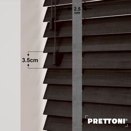 EdBevans - Spectrum Solid Wood Venetian Blind - Mono Bistre 35mm Slat with Chevron Monsoon 25mm Tape - Prettoni