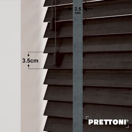 EdBevans - Spectrum Solid Wood Venetian Blind - Mono Bistre 35mm Slat with Chevron Lava 25mm Tape - Prettoni