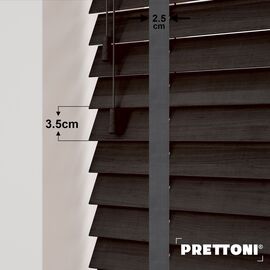 EdBevans - Spectrum Solid Wood Venetian Blind - Mono Bistre 35mm Slat with Chevron Aurora 25mm Tape - Prettoni