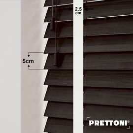 EdBevans - Spectrum Solid Wood Venetian Blind - Mono Bistre 50mm Slat with Chevron Snowy 25mm Tape - Prettoni