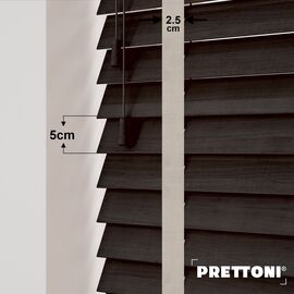 EdBevans - Spectrum Solid Wood Venetian Blind - Mono Bistre 50mm Slat with Chevron Moccasin 25mm Tape - Prettoni