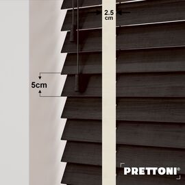 EdBevans - Spectrum Solid Wood Venetian Blind - Mono Bistre 50mm Slat with Chevron Cream 25mm Tape - Prettoni