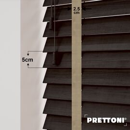 EdBevans - Spectrum Solid Wood Venetian Blind - Mono Bistre 50mm Slat with Chevron Sandrift 25mm Tape - Prettoni