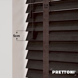 EdBevans - Spectrum Solid Wood Venetian Blind - Mono Bistre 50mm Slat with Chevron Umber 25mm Tape - Prettoni