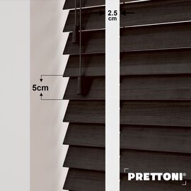 EdBevans - Spectrum Solid Wood Venetian Blind - Mono Bistre 50mm Slat with Chevron Porcelain 25mm Tape - Prettoni