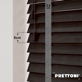 EdBevans - Spectrum Solid Wood Venetian Blind - Mono Bistre 50mm Slat with Chevron Monsoon 25mm Tape - Prettoni