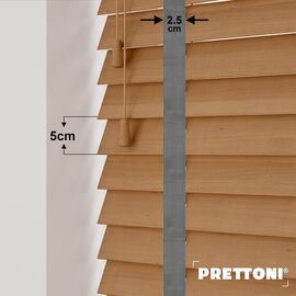 EdBevans - Spectrum Solid Wood Venetian Blind - Mono Natural 50mm Slat with Chevron Monsoon 25mm Tape - Prettoni