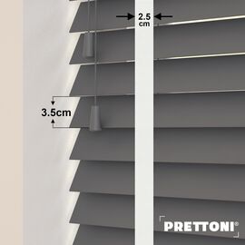 EdBevans - Spectrum Solid Wood Venetian Blind - Mono Graphite 35mm Slat with Chevron Snowy 25mm Tape - Prettoni