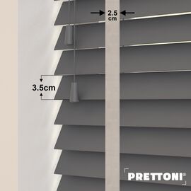EdBevans - Spectrum Solid Wood Venetian Blind - Mono Graphite 35mm Slat with Chevron Moccasin 25mm Tape - Prettoni