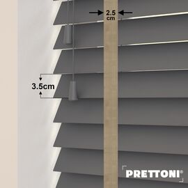 EdBevans - Spectrum Solid Wood Venetian Blind - Mono Graphite 35mm Slat with Chevron Sandrift 25mm Tape - Prettoni