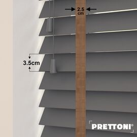 EdBevans - Spectrum Solid Wood Venetian Blind - Mono Graphite 35mm Slat with Chevron Cinnamon 25mm Tape - Prettoni