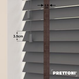 EdBevans - Spectrum Solid Wood Venetian Blind - Mono Graphite 35mm Slat with Chevron Umber 25mm Tape - Prettoni