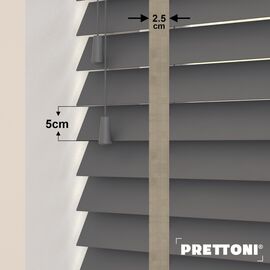 EdBevans - Spectrum Solid Wood Venetian Blind - Mono Graphite 50mm Slat with Chevron Stonewall 25mm Tape - Prettoni