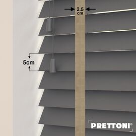 EdBevans - Spectrum Solid Wood Venetian Blind - Mono Graphite 50mm Slat with Chevron Sandrift 25mm Tape - Prettoni