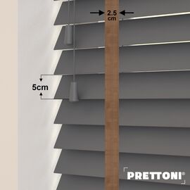 EdBevans - Spectrum Solid Wood Venetian Blind - Mono Graphite 50mm Slat with Chevron Cinnamon 25mm Tape - Prettoni