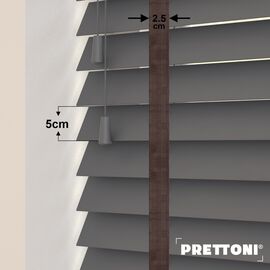 EdBevans - Spectrum Solid Wood Venetian Blind - Mono Graphite 50mm Slat with Chevron Umber 25mm Tape - Prettoni