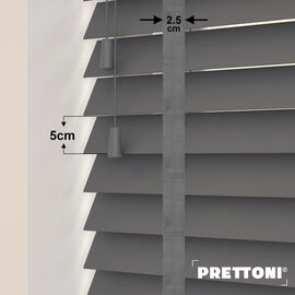 EdBevans - Spectrum Solid Wood Venetian Blind - Mono Graphite 50mm Slat with Chevron Monsoon 25mm Tape - Prettoni