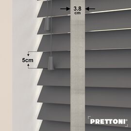 EdBevans - Spectrum Solid Wood Venetian Blind - Mono Graphite 50mm Slat with Woven Ethereal 38mm Tape - Prettoni