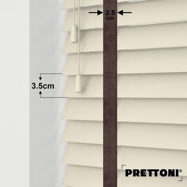 EdBevans - Spectrum Solid Wood Venetian Blind - Mono Cream 35mm Slat with Chevron Umber 25mm Tape - Prettoni