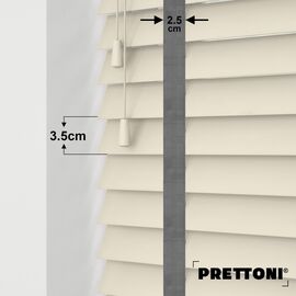 EdBevans - Spectrum Solid Wood Venetian Blind - Mono Cream 35mm Slat with Chevron Monsoon 25mm Tape - Prettoni