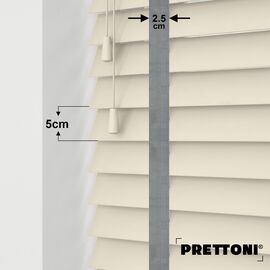 EdBevans - Spectrum Solid Wood Venetian Blind - Mono Cream 50mm Slat with Chevron Palladium 25mm Tape - Prettoni