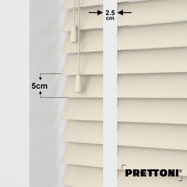 EdBevans - Spectrum Solid Wood Venetian Blind - Mono Cream 50mm Slat with Chevron Porcelain 25mm Tape - Prettoni