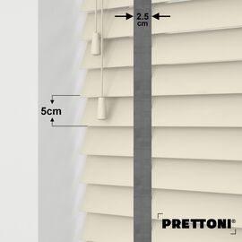 EdBevans - Spectrum Solid Wood Venetian Blind - Mono Cream 50mm Slat with Chevron Monsoon 25mm Tape - Prettoni